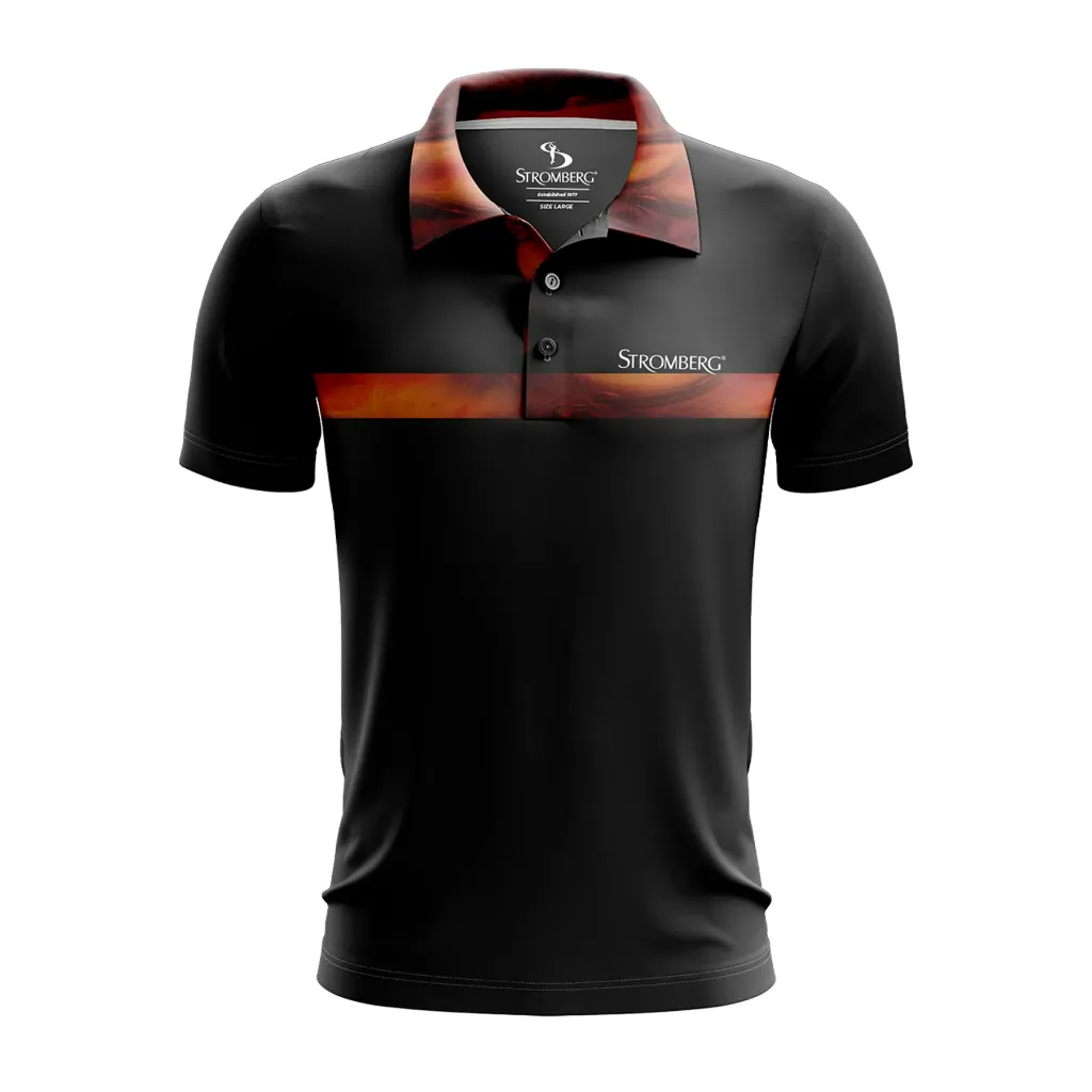 Sunset Bite Men’s Polo Black- Front.webp